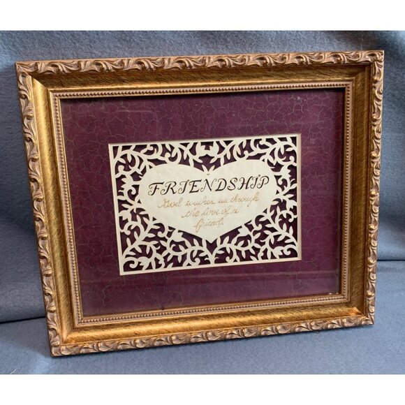 Vintage Friendship Framed Wall Art with Ornate Gold Frame Burgundy Background 12 - Picture 6 of 9